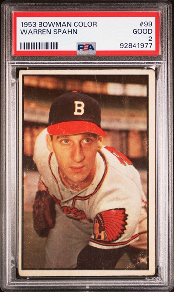 1953 Bowman Color #99 Warren Spahn - PSA 2(Good) 